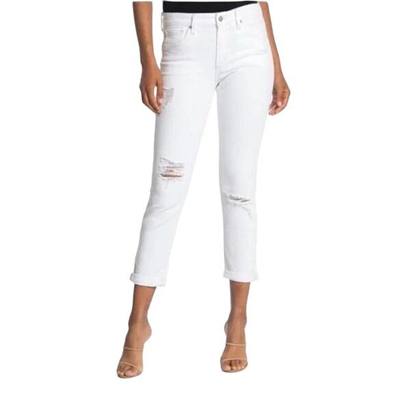 NWT Joe's Boyfriend Slim Crop Jeans Women's Size 26 White Distressed Roll Up NEW - Picture 1 of 14